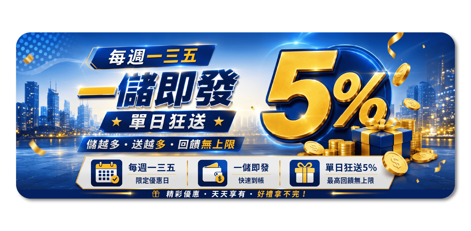 每週一三五，一儲即發 5%